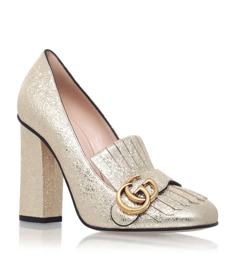 gold gucci marmont heels as seen on|Gucci Marmont gg ankle strap.